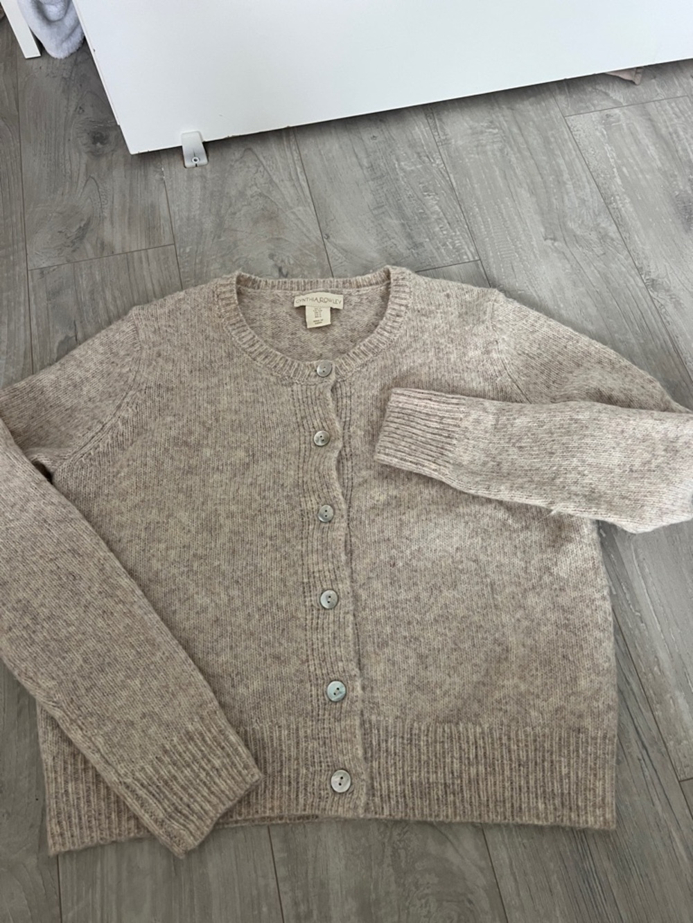 Cynthia Rowley Taupe Crewneck Button-Front Cardigan